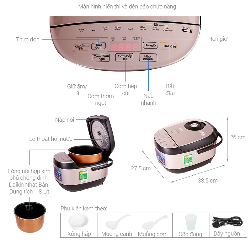 Nồi cơm điện tử Midea MB-FS5023 1.8 lít - tổng quan