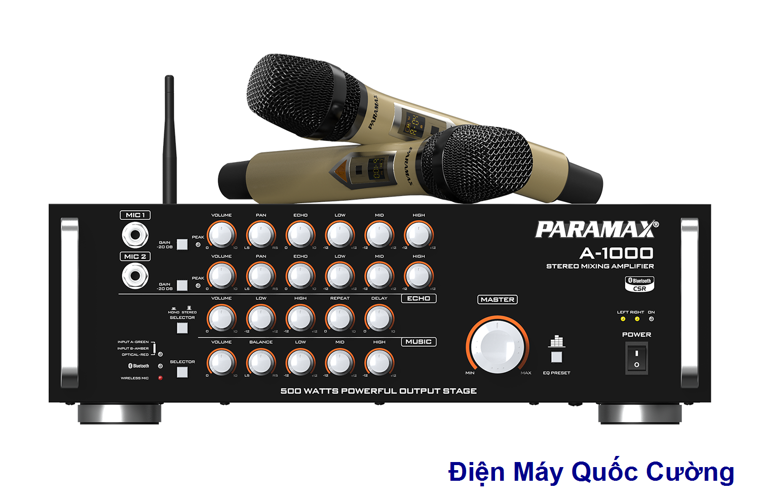 Amply karaoke PARAMAX A-1000 tích hợp hai micro không dây