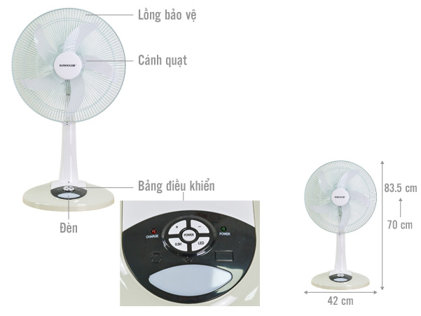 Quạt sạc tích điện Sunhouse SHD7228 - ảnh chi tiết