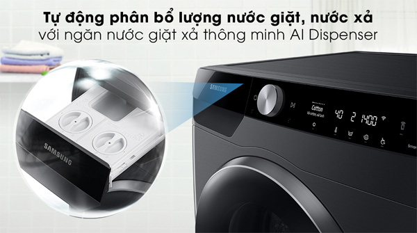 Ngăn nước giặt AI Dispenser trên Samsung WW10TP44DSB/SV