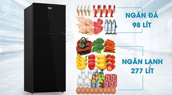 Tủ lạnh 2 cánh Beko Inverter 375 lít RDNT401E50VZGB (màu đen) - Dung tích 375 lít phù hợp cho gia đình khoảng 4 người