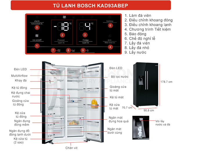 Tủ lạnh side by side Bosch serie 6 KAD93ABEP 562 lít - Ưu điểm nổi bật của tủ lạnh Bosch serie 6 KAD93ABEP
