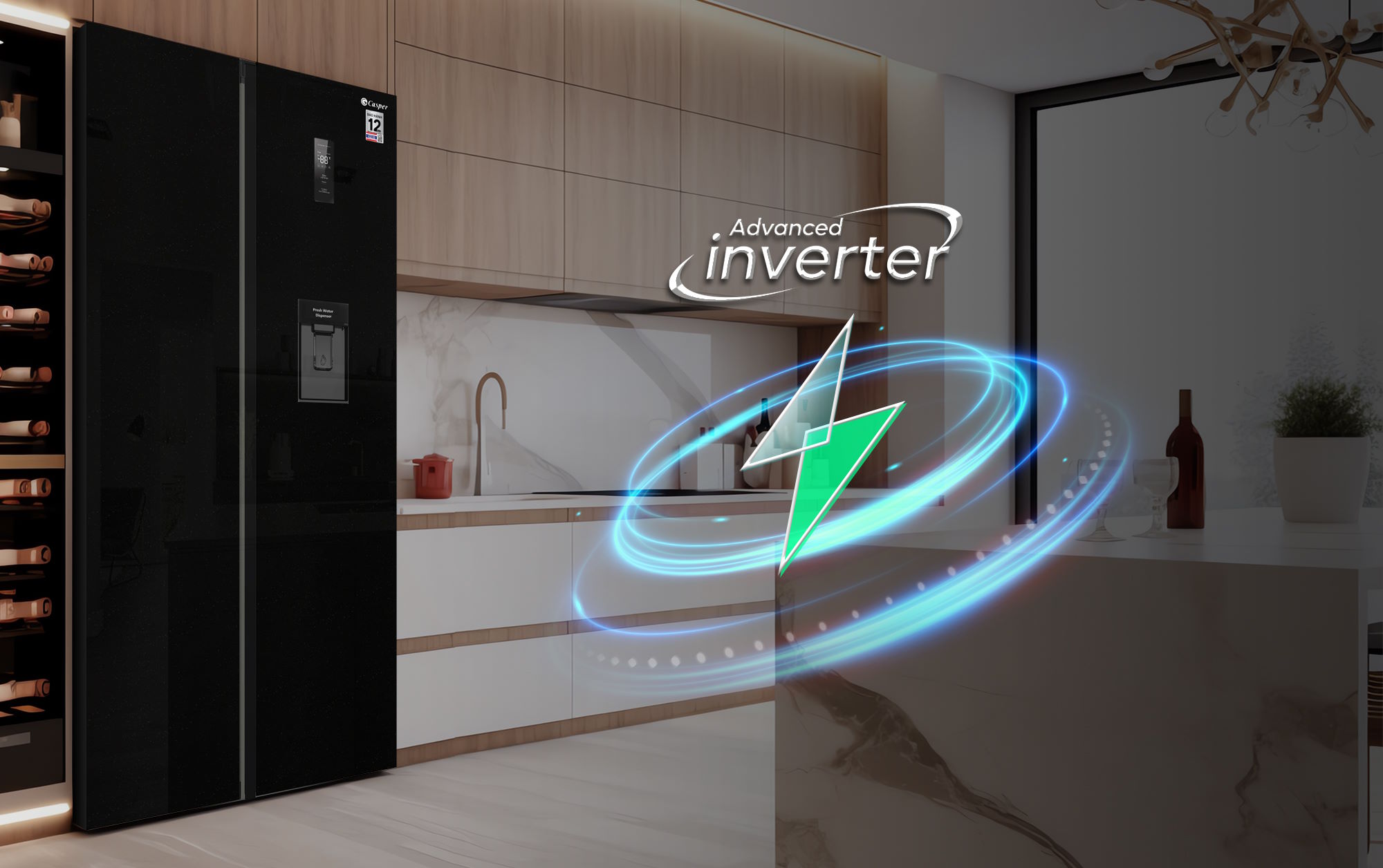 Tủ lạnh Casper Inverter 460 lít RS-D462SBS - Làm lạnh nhanh Super Fridge – Giữ trọn độ tươi ngon