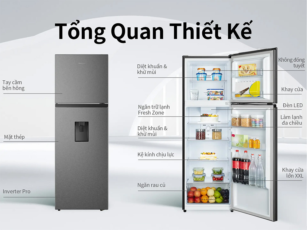 Tủ lạnh Hisense Inverter 324 lít RT469N4EBND - Thiết kế 2 cánh với kiểu dáng hiện đại và sang trọng