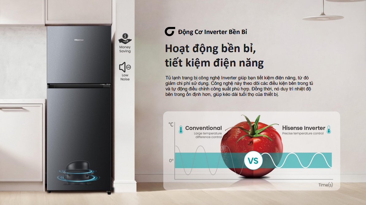 Tủ lạnh Hisense Inverter 205 lít RT201N3ES - Công nghệ Inverter tiết kiệm điện, vận hành bền bỉ
