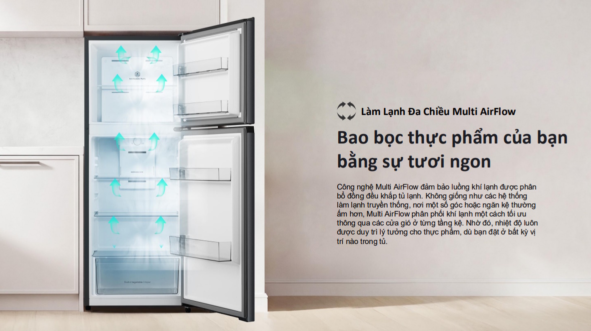 Tủ lạnh Hisense Inverter 205 lít RT201N3ES - Multi AirFlow làm lạnh đa chiều, giữ thực phẩm tươi ngon đồng đều