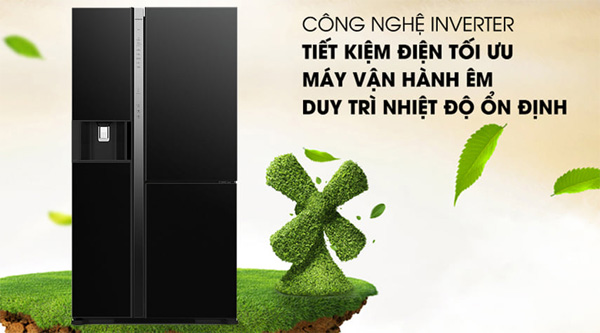 Tủ lạnh Hitachi Inverter 569 lít R-MX800GVGV0(GBK) 3 cánh, kính đen - Tiết kiệm điện năng hiệu quả