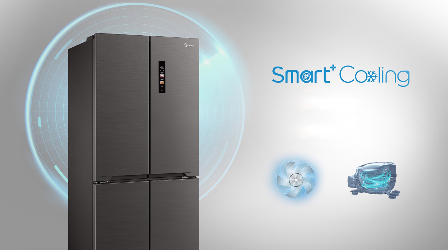 Tủ lạnh 4 cửa Midea Inverter 410 lít MDRF550FGG28VN - Công nghệ 3D Fresh Keeping giữ thực phẩm tươi ngon