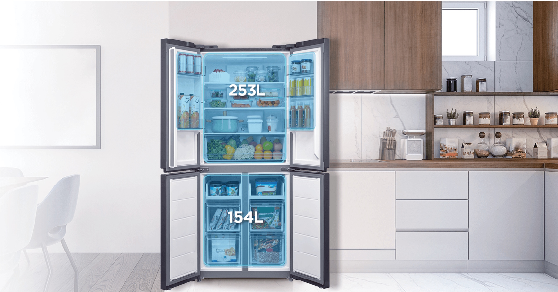 Tủ lạnh 4 cửa Midea Inverter 410 lít MDRF550FGG28VN - Thiết kế Multi Door 4 cửa sang trọng, tiện dụng