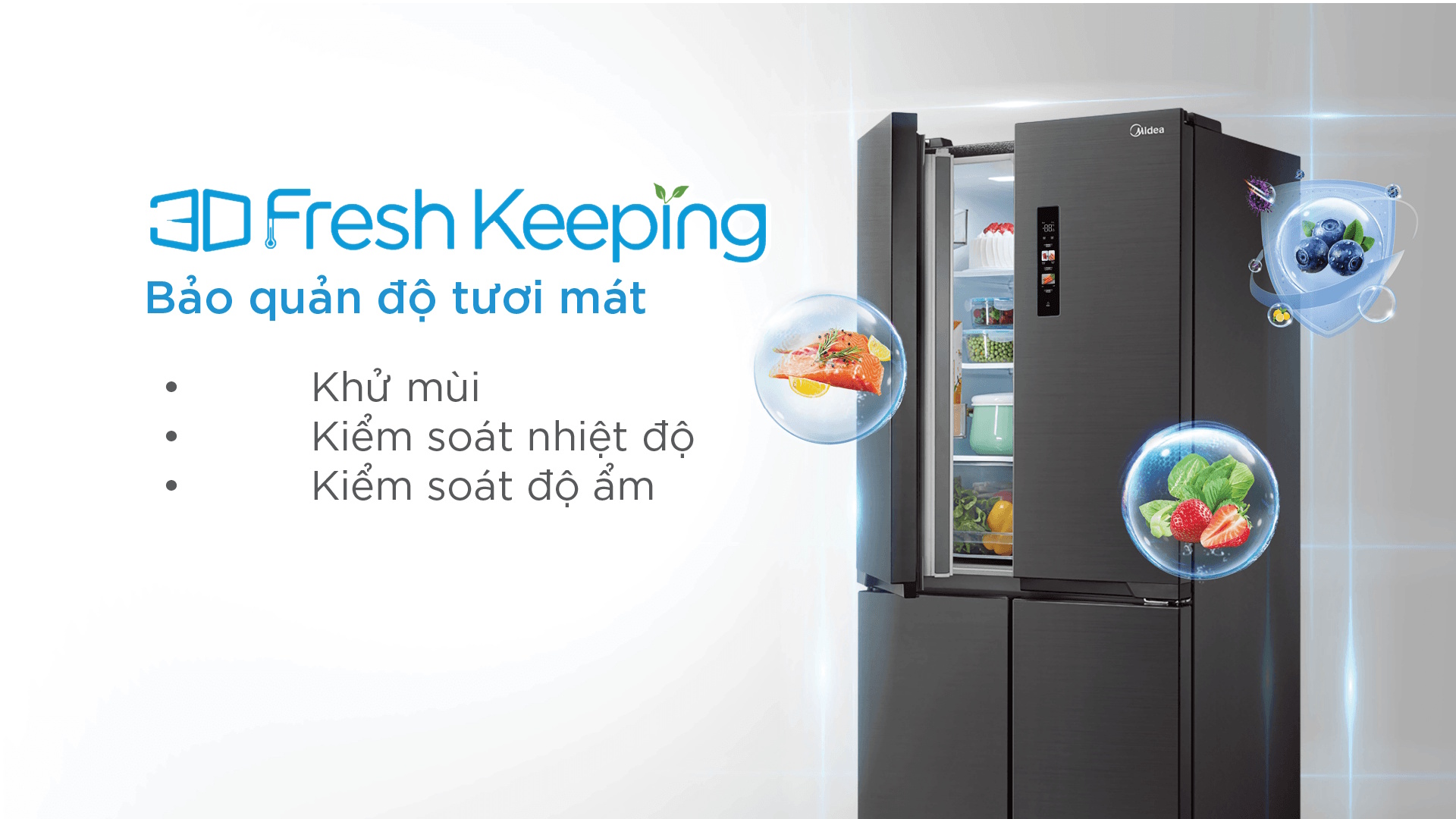 Tủ lạnh 4 cửa Midea Inverter 410 lít MDRF550FGG28VN - Dung tích lớn 410 lít, thoải mái lưu trữ thực phẩm