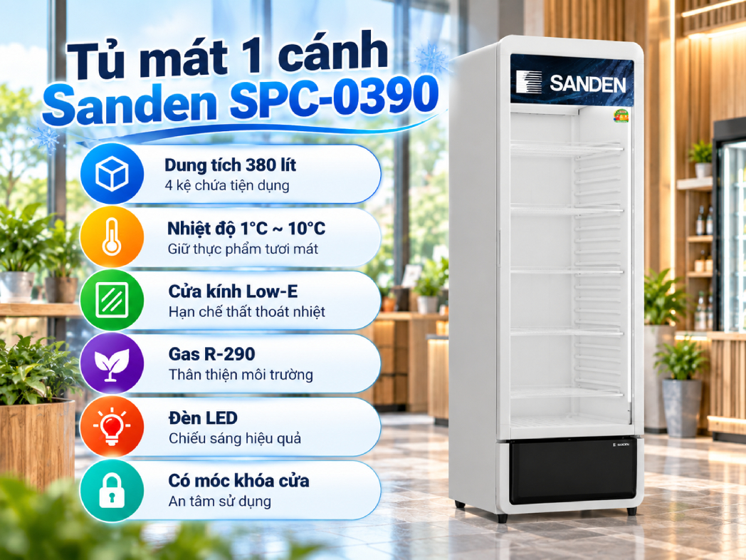 Tủ mát Sanden SPC-0390 thiết kế