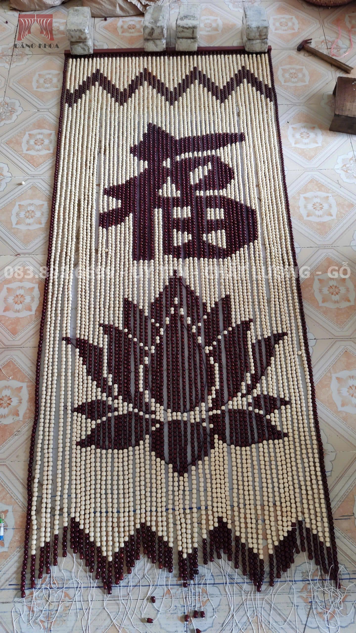 Rèm hạt gỗ chữ Phúc Hoa sen