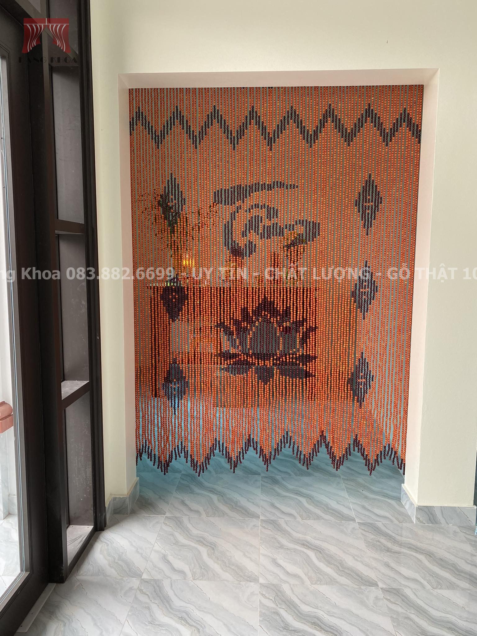 Rèm hạt gỗ chữ Tâm hoa Sen