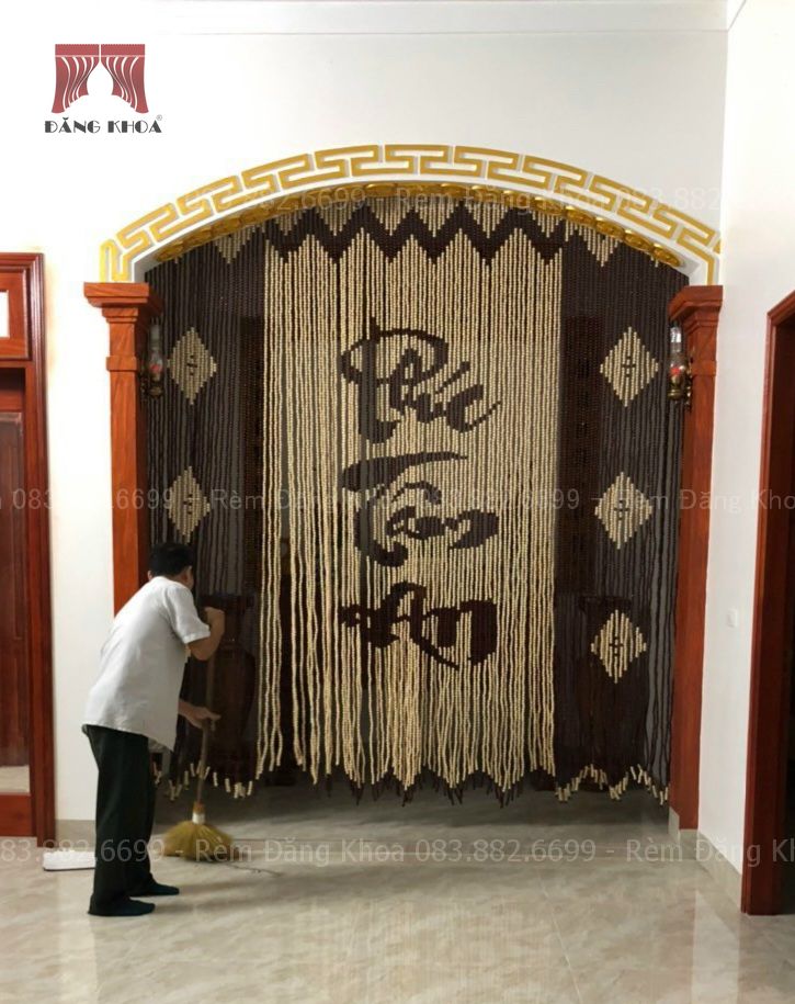 Rèm hạt gỗ chữ Phúc Tâm An