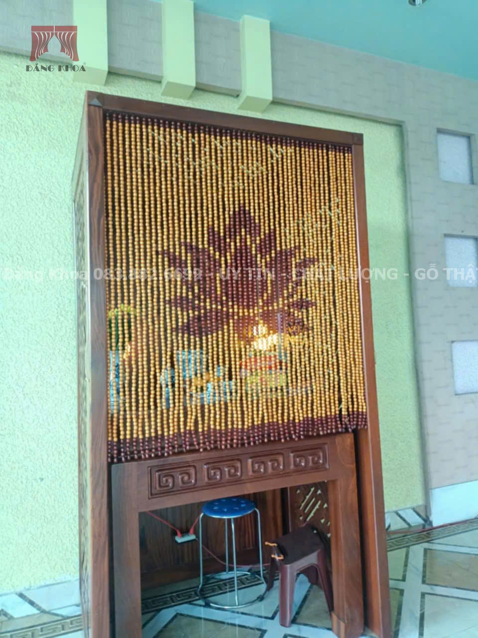 Rèm phòng thờ Pơ mu hoa sen