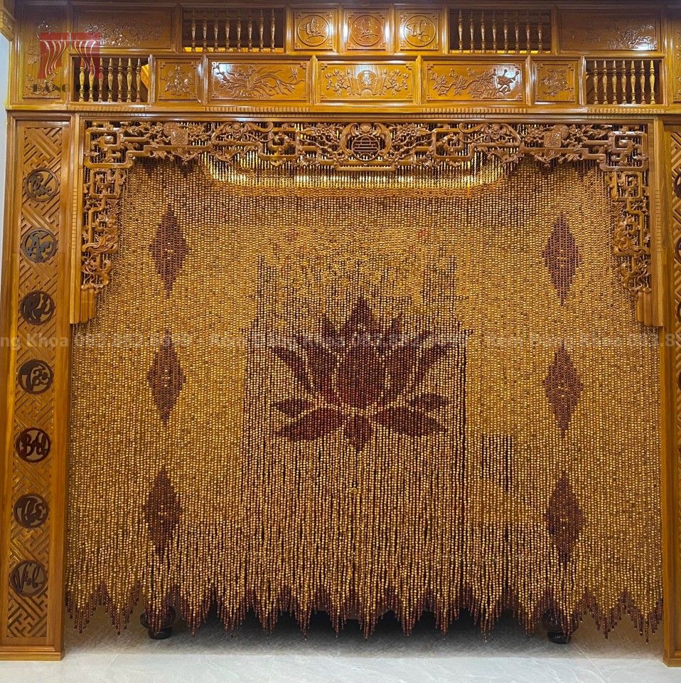 Rèm phòng thờ gỗ pơmu Hoa sen