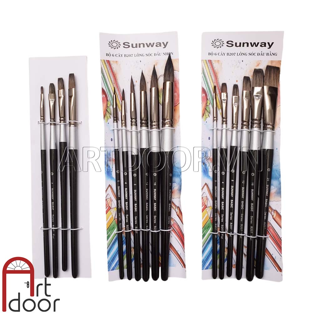 Bộ cọ vẽ màu nước SUNWAY Basic lông Sóc Mix