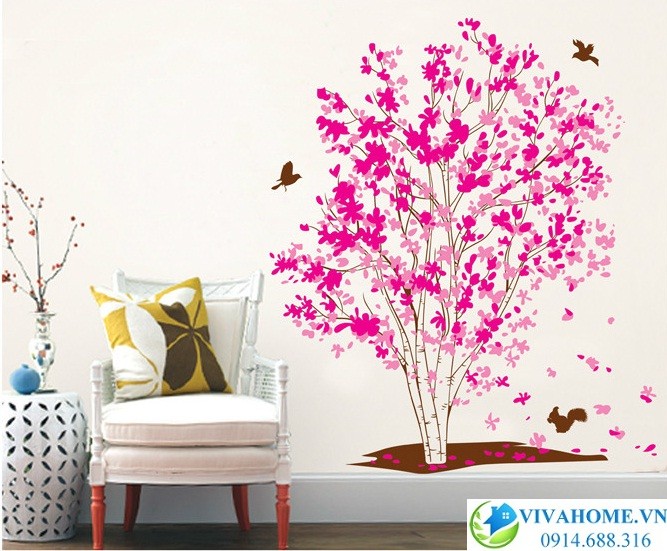 Decal dán tường Cây phong lá đỏ VIVAHOME - Trang trí nhà cửa