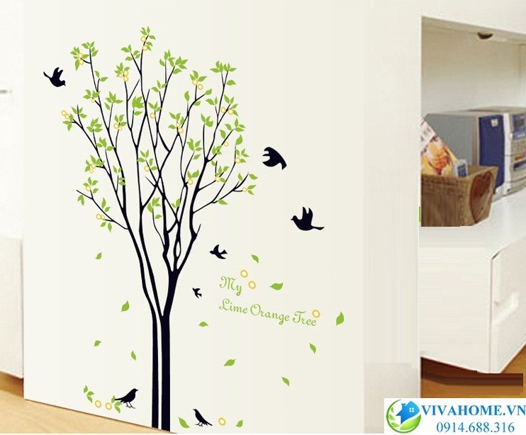 Decal dán tường Cây xanh mùa xuân VIVAHOME - Trang trí nhà cửa