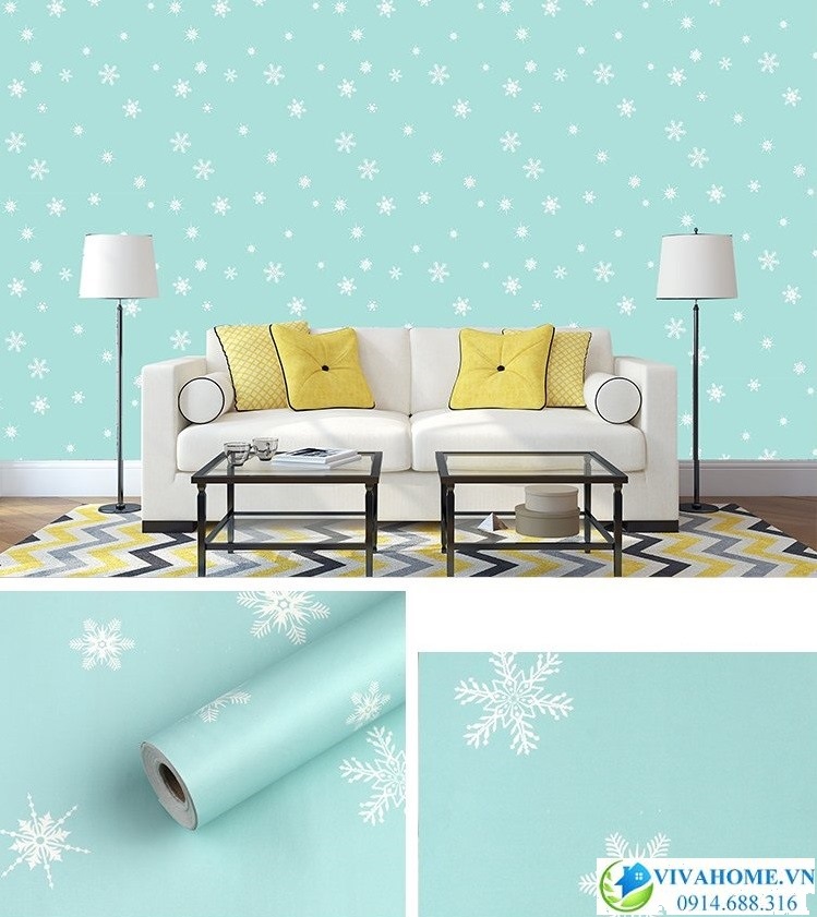10m giấy dán tường Bông tuyết xanh VIVAHOME - Trang trí nhà cửa