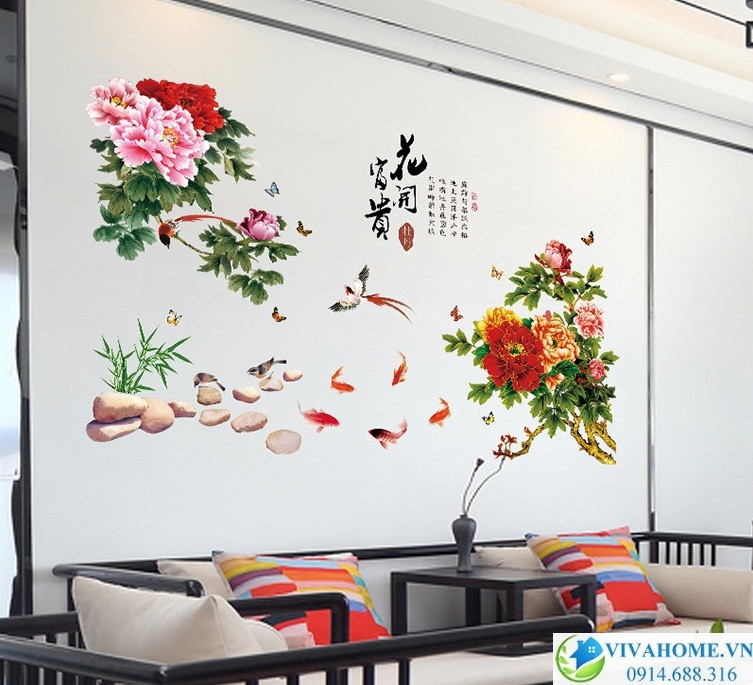 Decal dán tường hoa mẫu đơn VIVAHOME - Trang trí nhà cửa Decal Dán Tường Hoa Mẫu Đơn Vivahome - Trang Trí Nhà Cửa