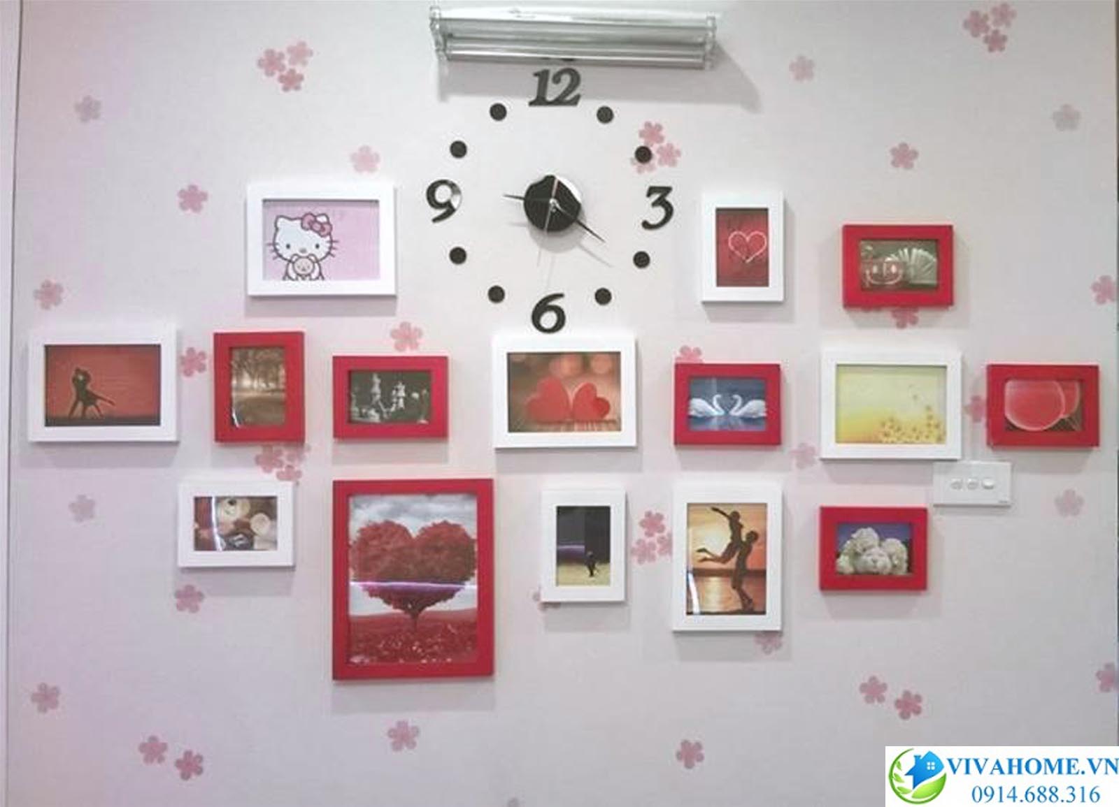 Khung ảnh treo tường mầu trắng hồng hình ô van bộ 15 khung