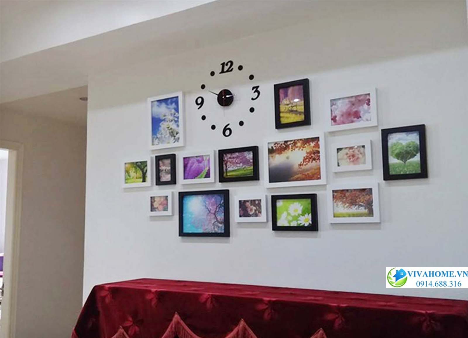 Khung ảnh treo tường mầu trắng đen hình ô van bộ 15 khung