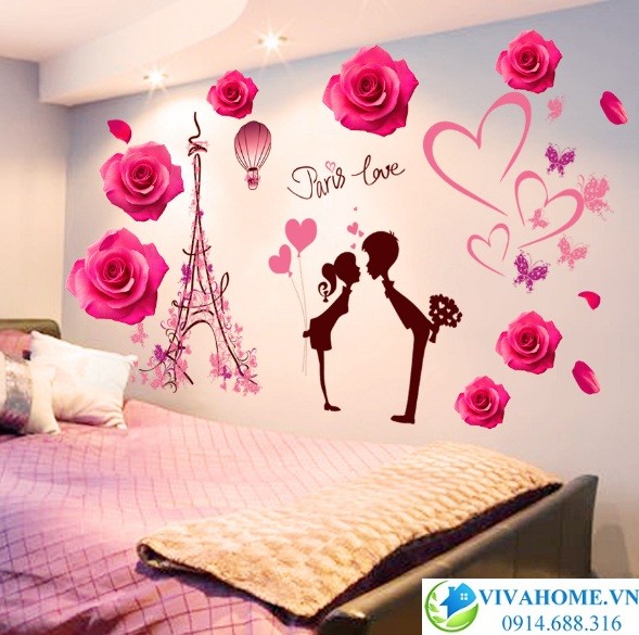 Decal dán tường Hoa hồng paris VIVAHOME - Trang trí nhà cửa
