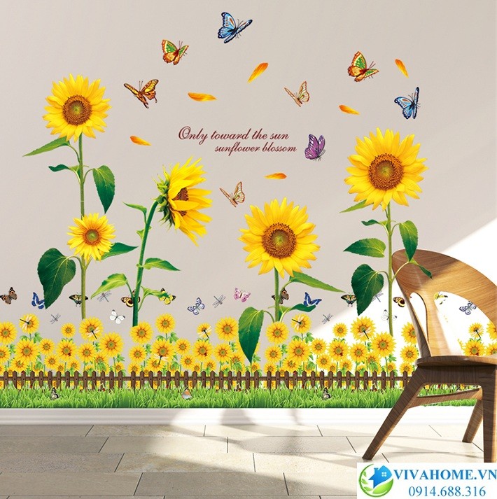 Decal dán tường Vườn hoa hướng dương VIVAHOME - Trang trí nhà cửa