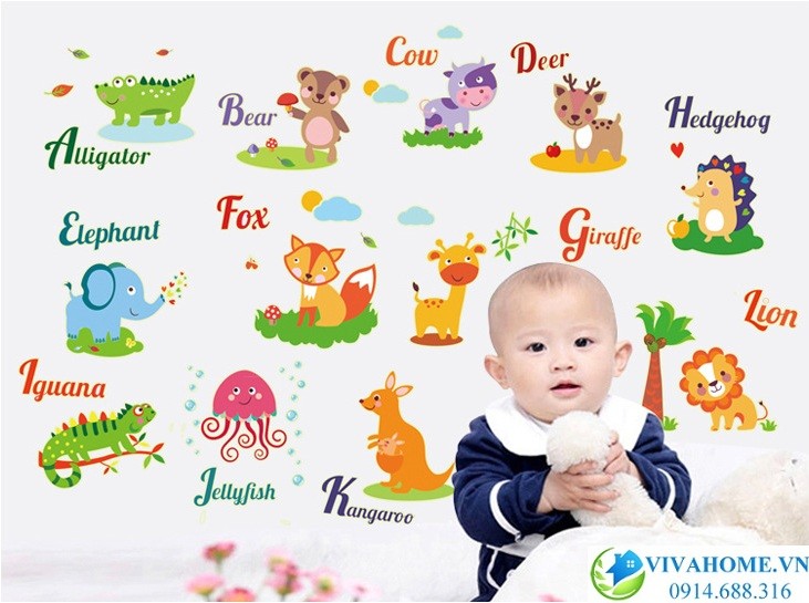 Decal dán tường Tiếng anh dạ quang VIVAHOME - Trang trí nhà cửa