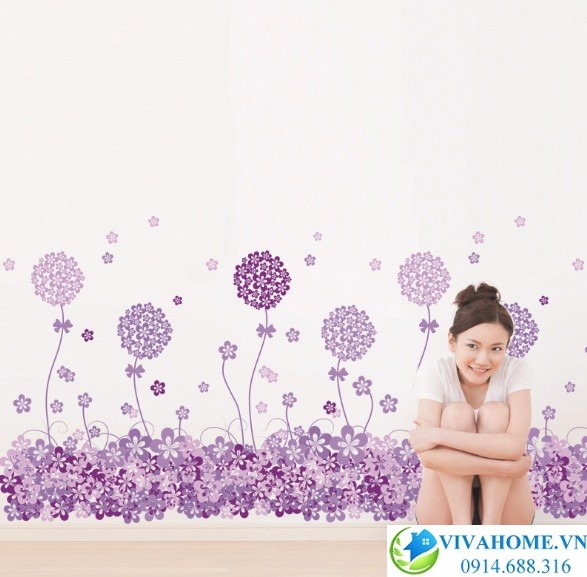 Decal dán chân tường Cẩm tú cầu tím
