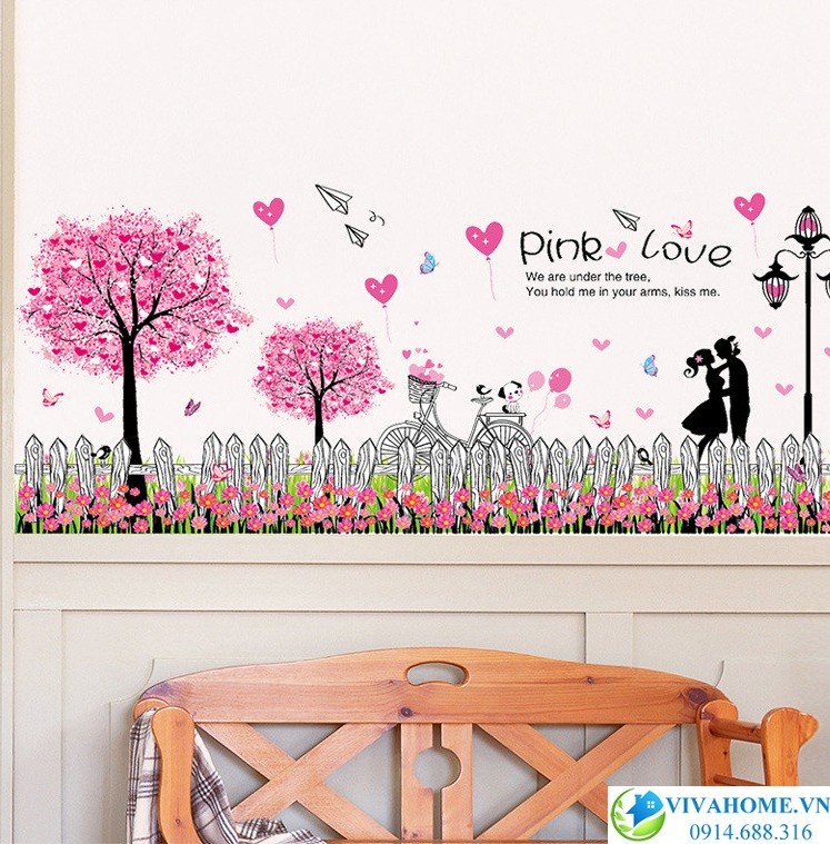 Decal dán chân tường pink love