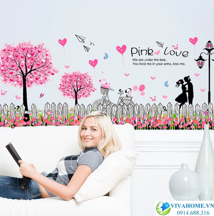 Decal dán chân tường pink love