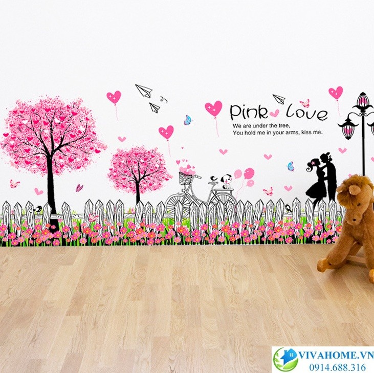 Decal dán chân tường pink love