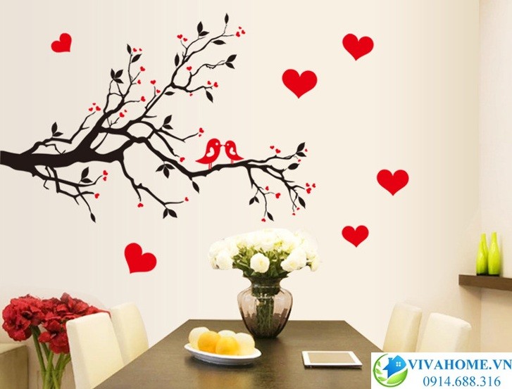 Decal dán tường Đôi chim uyên ương