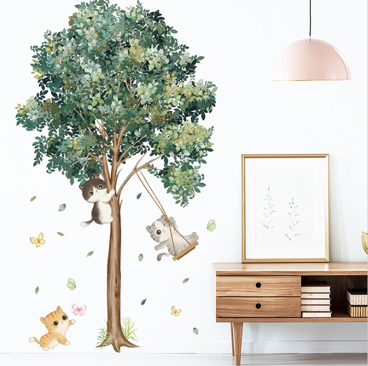 Decal dán tường Cây xanh xích đu