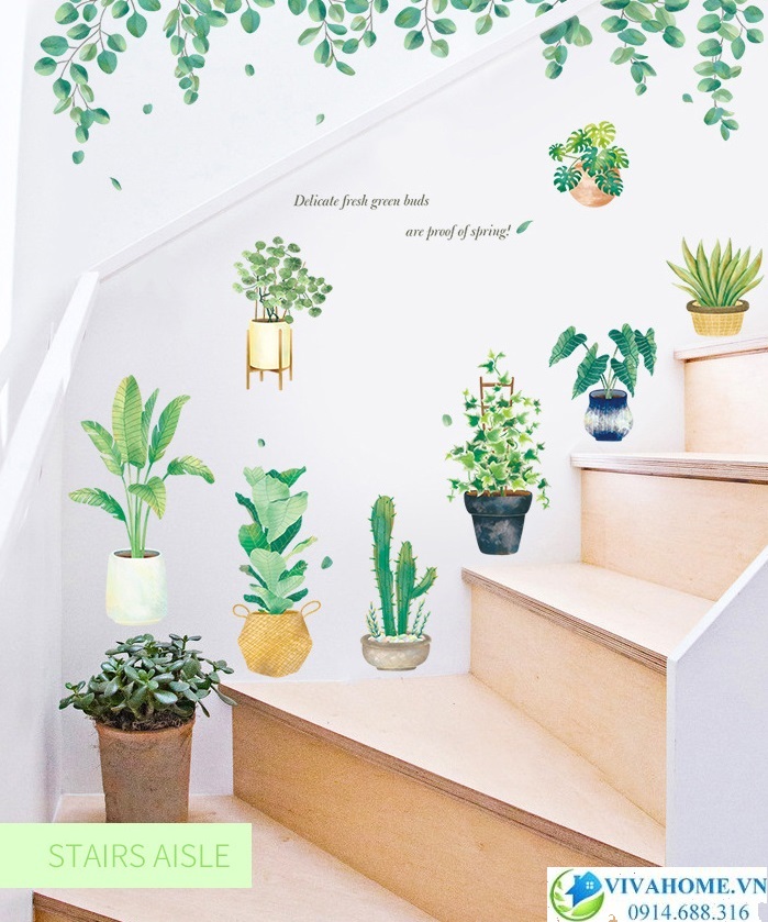 Decal dán tường Chậu cây xanh và tán lá