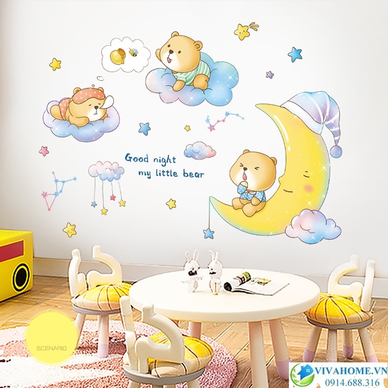 Decal dán tường Gấu trên cung trăng
