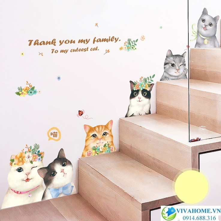 Decal dán tường Mèo đáng yêu