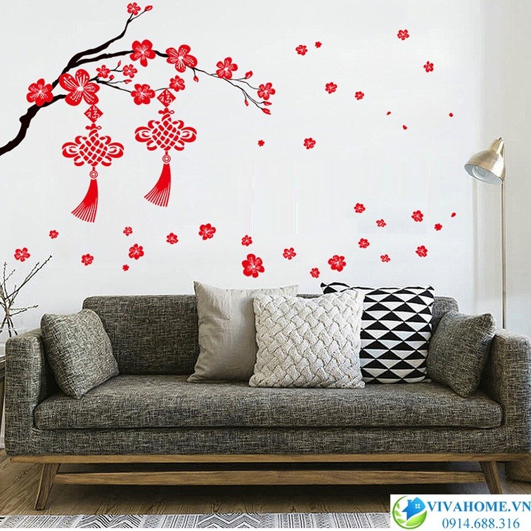 Decal dán tường Hoa đào đỏ số 2