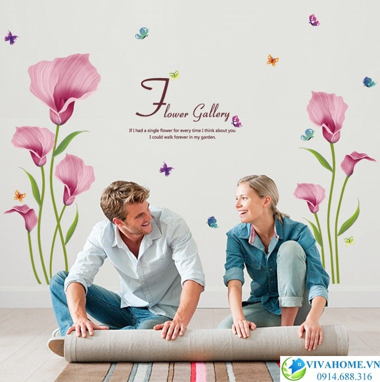 Decal dán tường Hoa rum tím