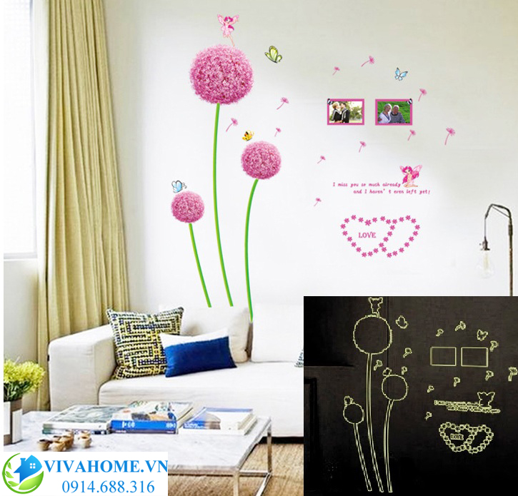 Decal dán tường cẩm tú cầu dạ quang