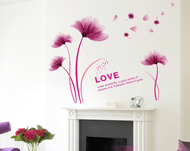 Decal dán tường hoa cánh mỏng tím