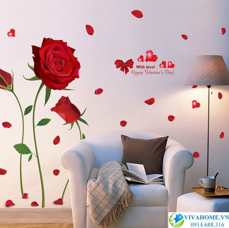 Decal dán tường hoa hồng đỏ