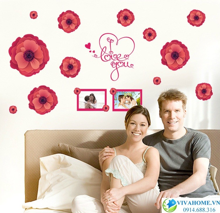 Decal dán tường hoa hồng leo 3D