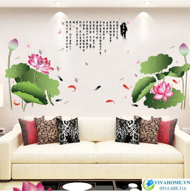 Decal dán tường đầm sen cá số 3