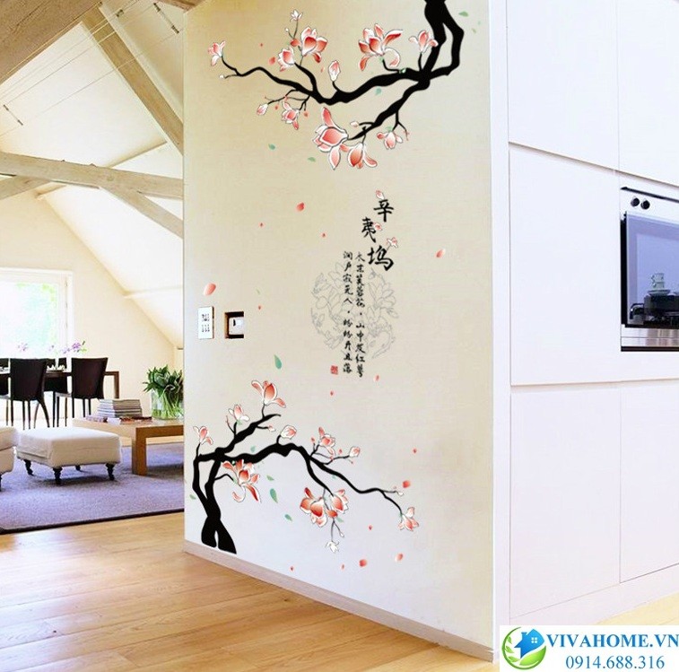 Decal dán tường hoa đào đá số 2