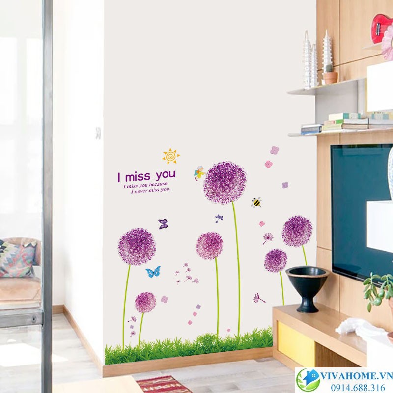 Decal dán tường Hoa cẩm tú cầu trên cỏ xanh