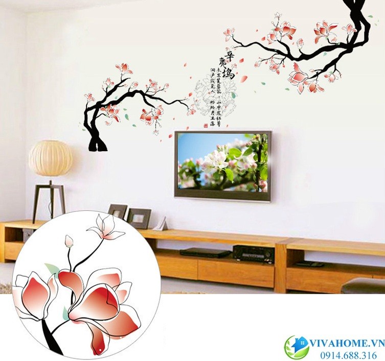 Decal dán tường hoa đào đá số 2