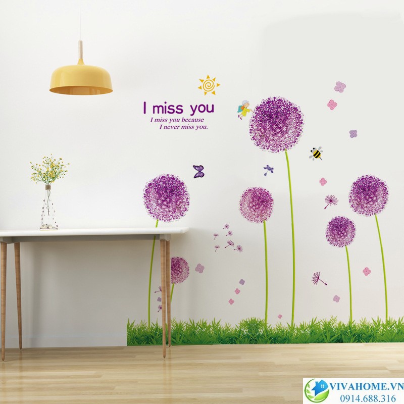 Decal dán tường Hoa cẩm tú cầu trên cỏ xanh